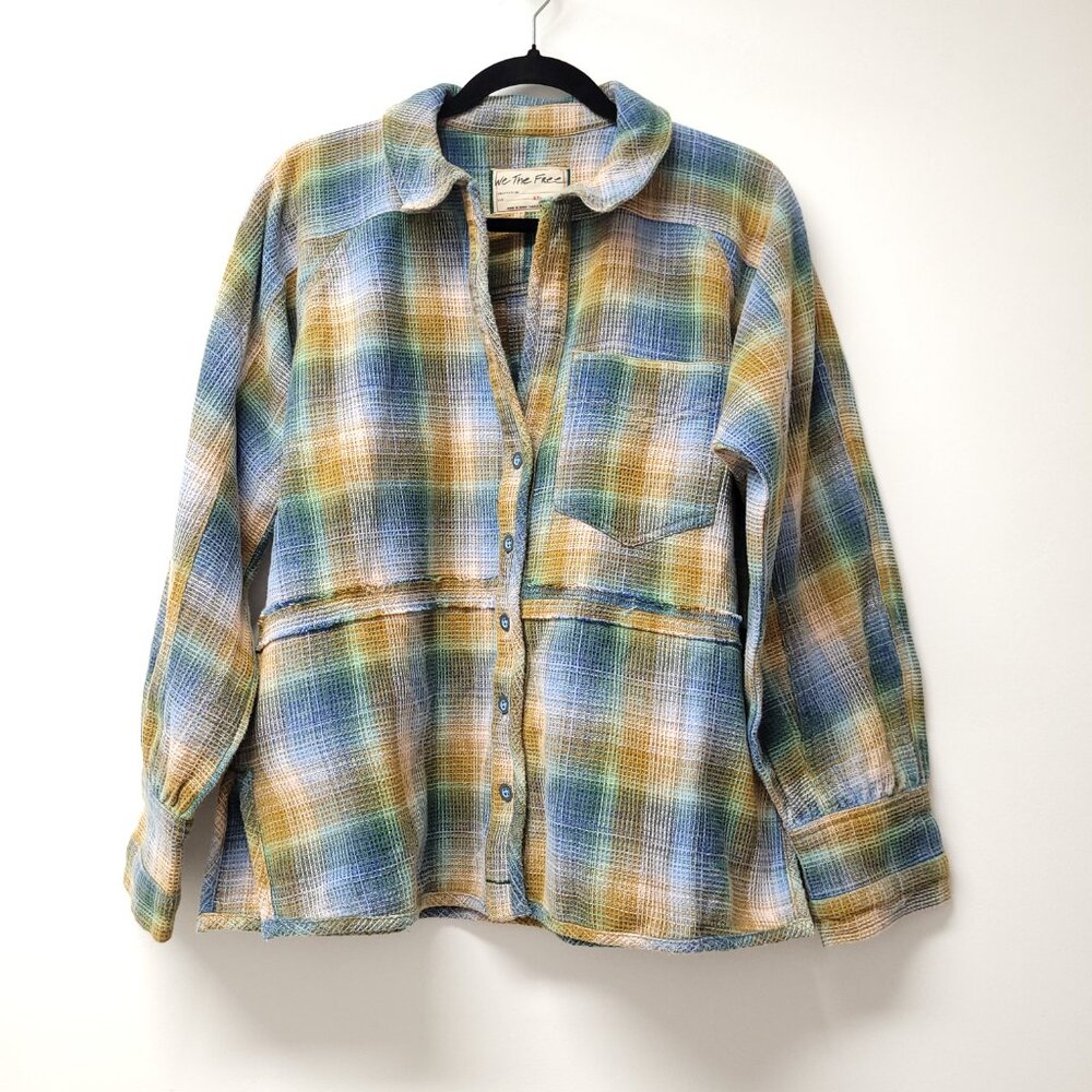 We The Free Plaid Long Sleeve Shirt Oversized Relax Fit - Picture 4 of 12